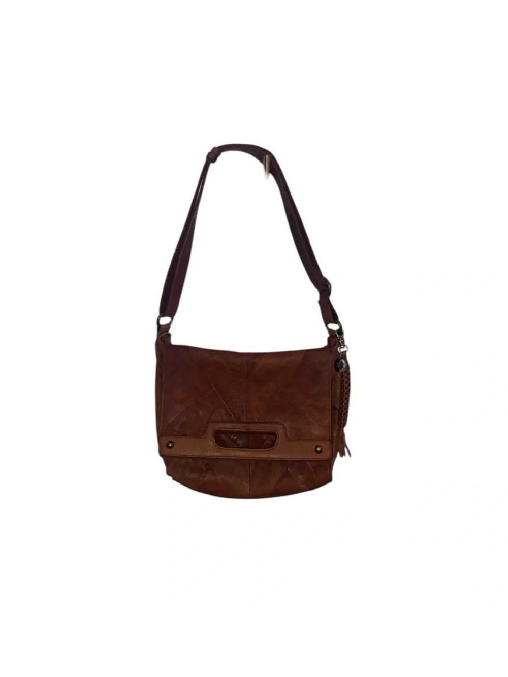 Lucky Brand Brown slouchy Foldover messenger bag italion leather  boho 70s purse - Picture 2 of 14